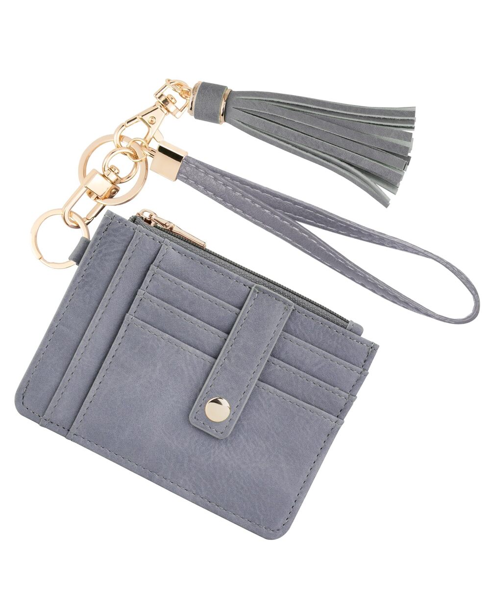 6446 Wallet, Slim RFID Credit Card Holder with Wristlet Keychain, Gray